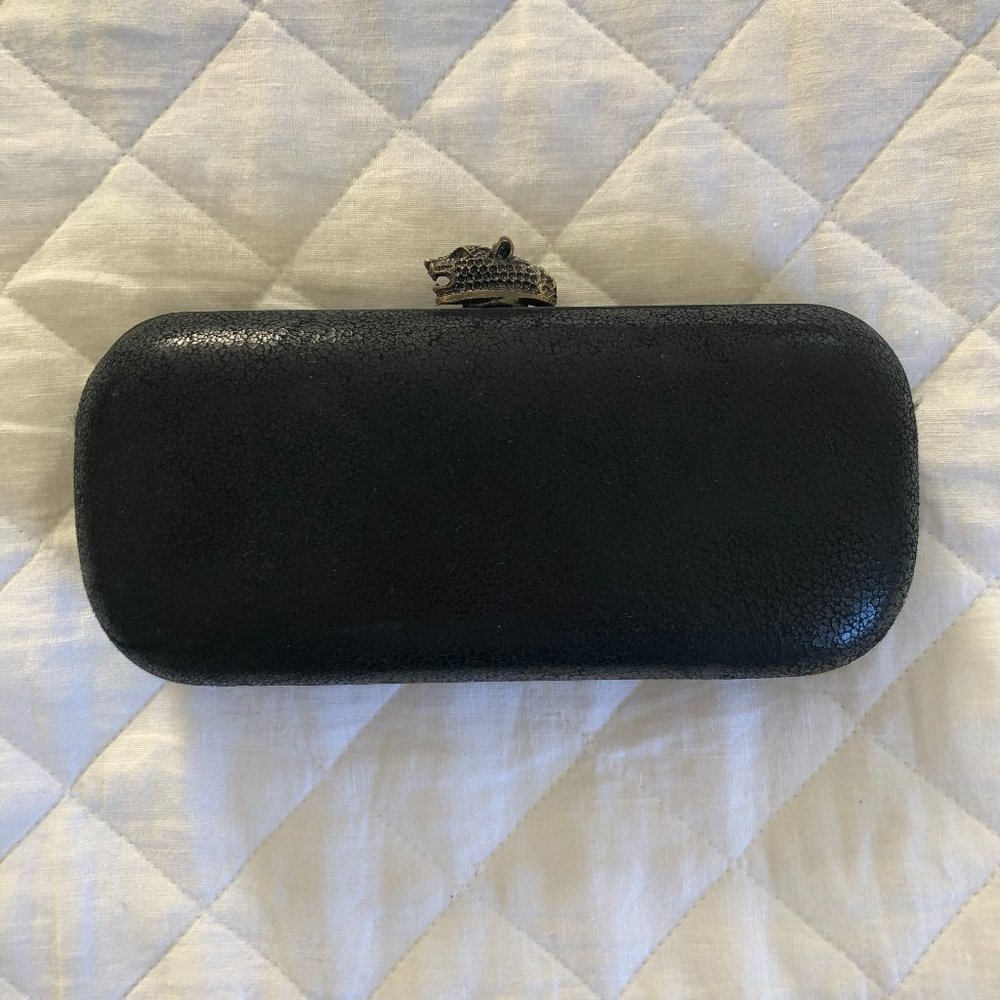 Black Leather Jaguar Clutch